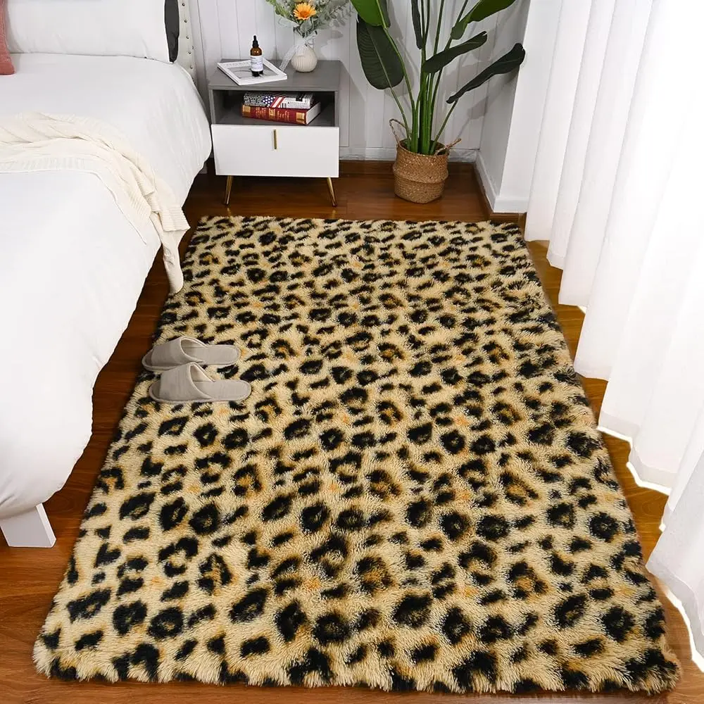 Fluffy Leopard & Cheetah Print Area Rug 4