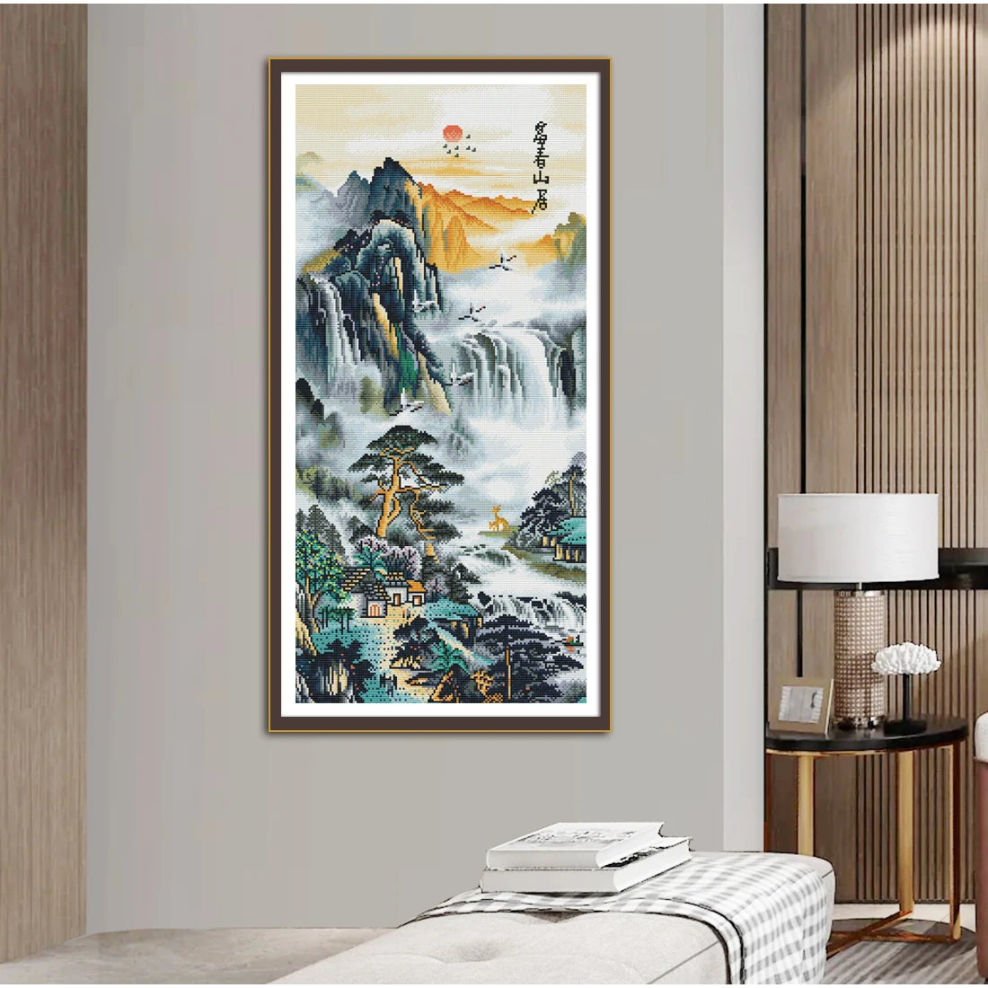 Vertical Landscape Painting Cross Stitch Kit DIY Handmade Decoration