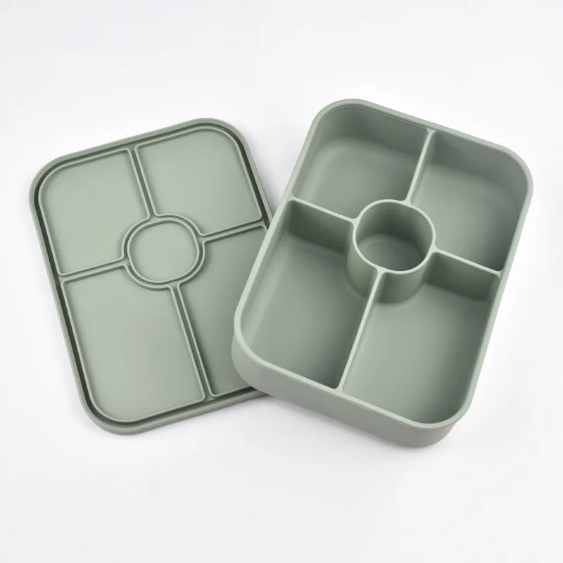 Food Grade Silicone 5-Grid Lunch Box and bento Box Can Enter Microwave&Freezer Lunch And Snack With Lid For School Work Travel