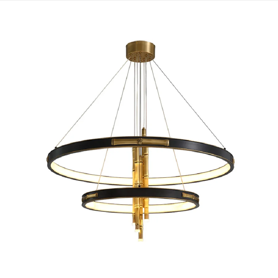 

Modern New Style Copper Bamboo Chandelier Led Black White Fancy Pendant Light Dimmable Lustres Home Decor Lamps for Living Room