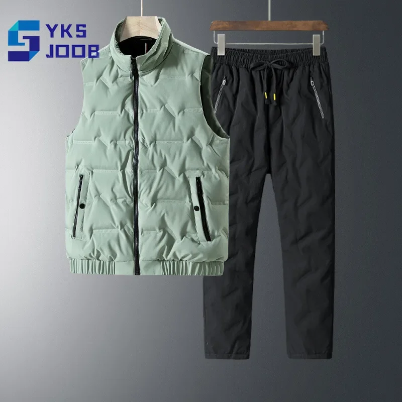 

Down Vest Suit Mens Casual Windpoof Warm Standing Collar Vests Pants Two-piece Set Fashion Daily Versatile Breathable Suits New