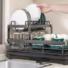 Household Multifunctional Bowl Rack Stainless Steel Shelf Storage Drain Rack Tableware Storage Box Cupboard Kitchen Dish Rack 1