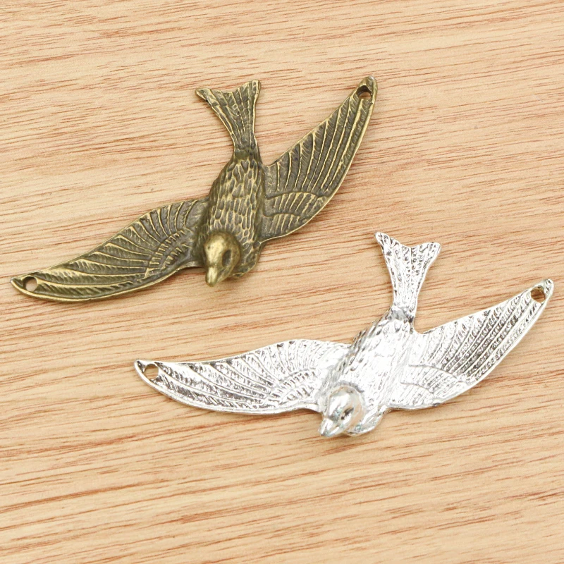3pcs 73x33mm 골동품 실버 도금 청동 도금 버드 스타일 커넥터 수제 부적 펜던트: DIY 팔찌 목걸이