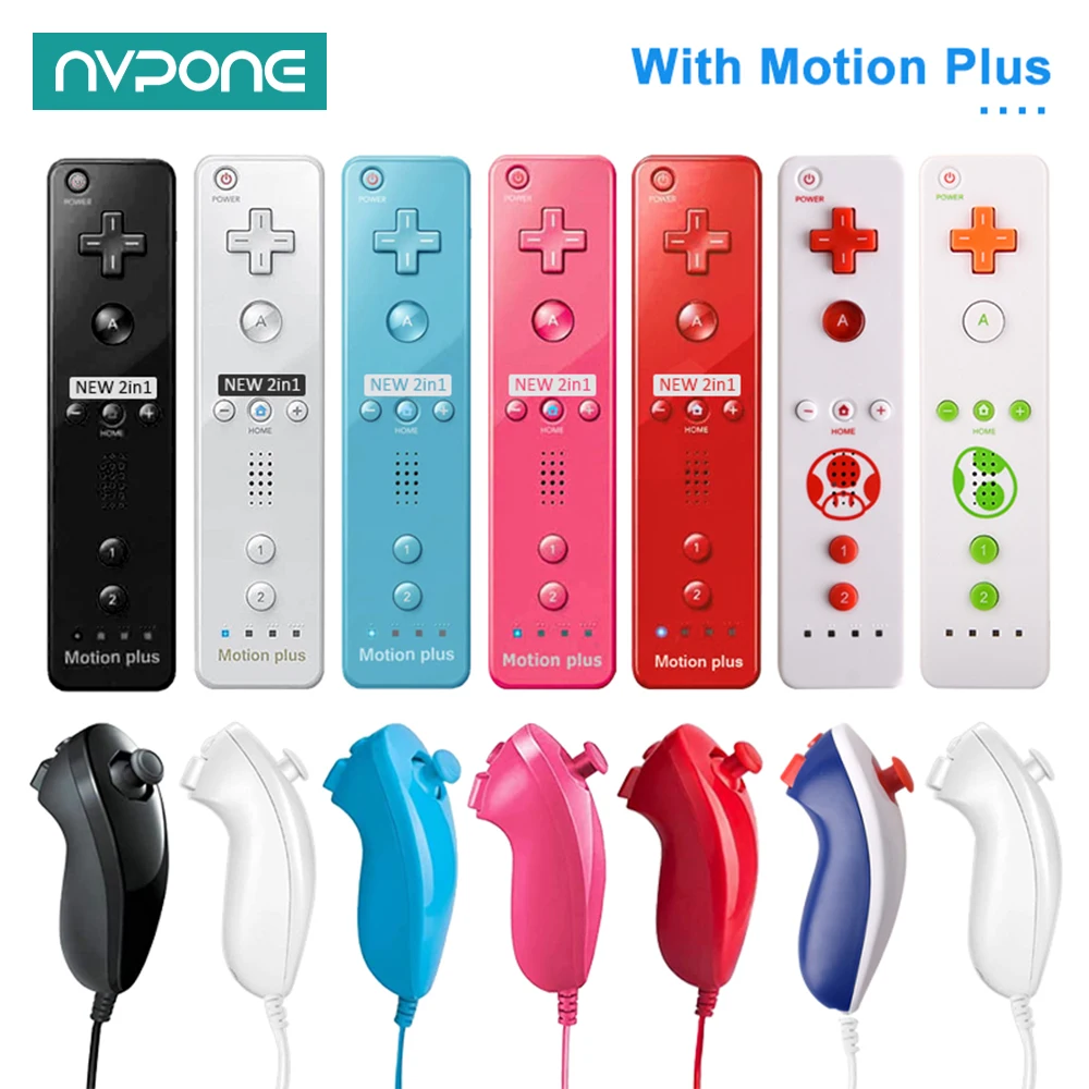 2 Set Motion Plus Remote Controller for Wii Remote Controller Gamepad with Nunchuck Controller for Nintendo Wii Games Control