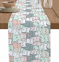 Cartoon Animal Cat Linen Table Runner Dresser Scarf Table Decor Farmhouse Kitchen  Dining Table Runner Holiday Party Decor 1