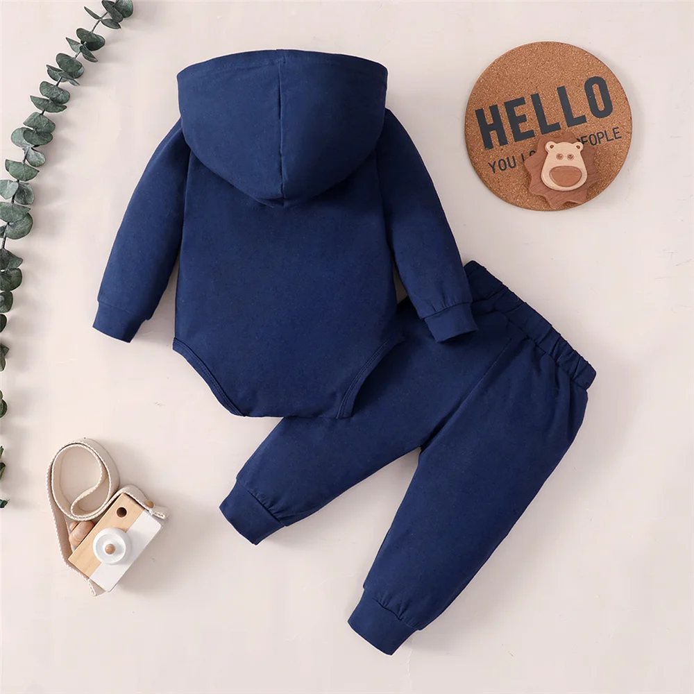 2PCS Long Sleeve Hoodie Jumpsuit Newborn Baby Cloth Set 