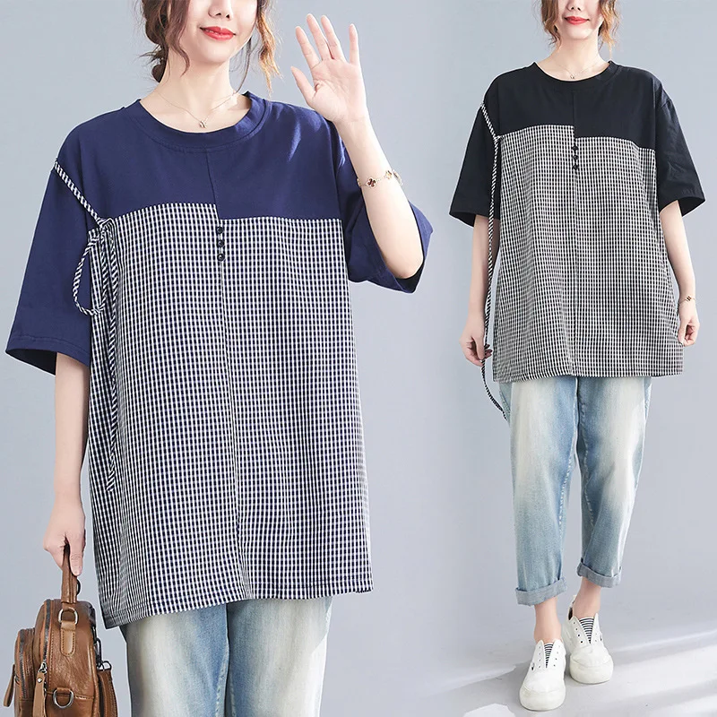 

Женский топ с коротким рукавом и круглым вырезом, большого размера