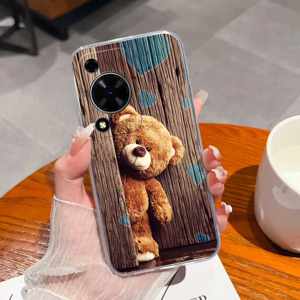 Cute Bear Flower Clear Protective Anti-Drop Phone Case - Soft TPU Cover