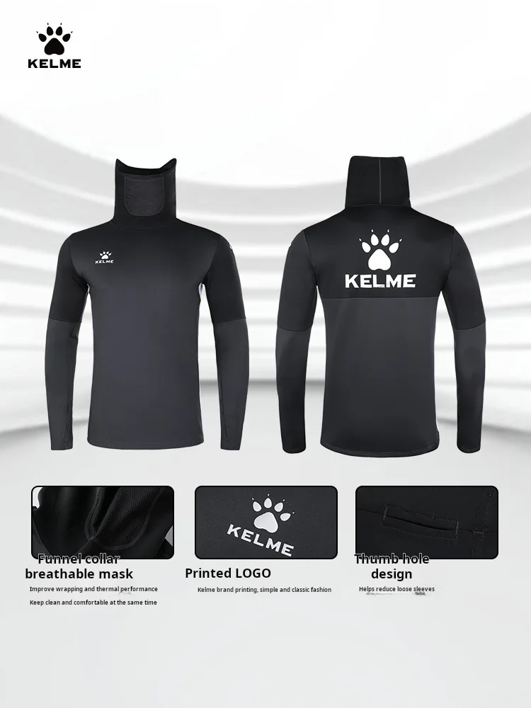Winter Sweatshirt Men Women Hoodies Kelme Football Training Hoodie Long Sleeve Customizable Sportswear Elastic Cold Mask Top Outdoor Warm Hoodie