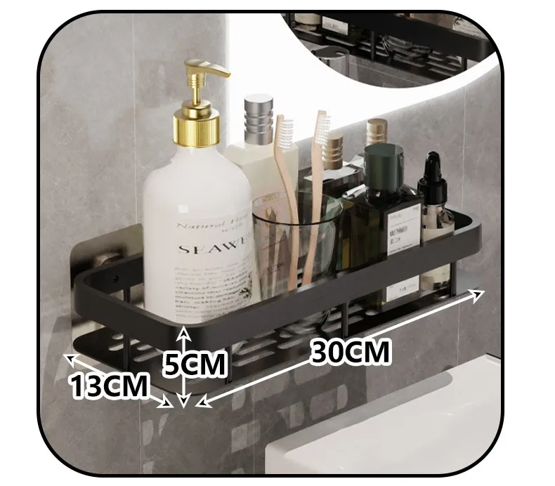 Description Picture 2 of itemBathroom Shelf No Drill Aluminum Alloy Shampoo Storage Rack Wall Mounted Toilet Shower Corner Shelves for Bathroom Accessories