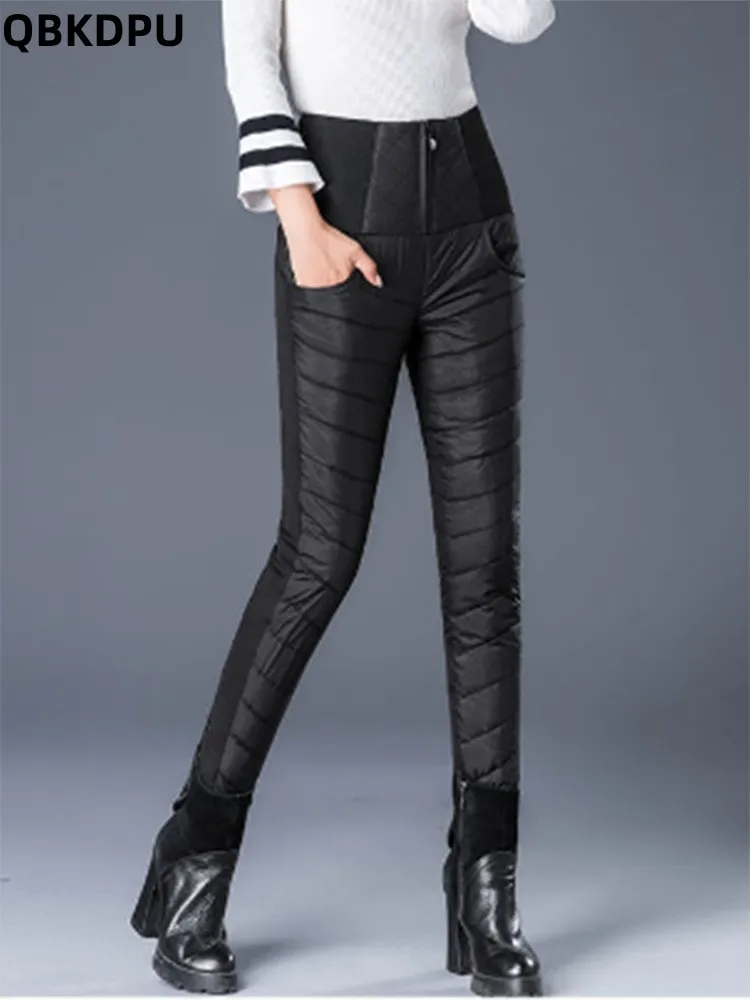 

High Waist Pencil Patchwork Cotton Pants Oversized Mom Thicken Skinny Casual Pantalones Snow Wear Warm Slim Duck Down Trousers