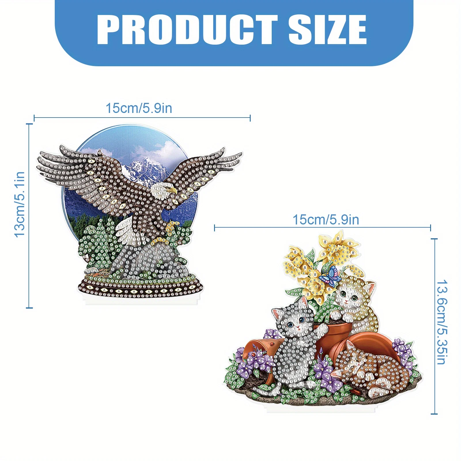 Diamond Painting 2PCS Stand Up Diamond Art Painting Kit Ornament Eagle and Cats 5D DIY Irregular Shaped Crystal Diamond Painting Table Ornaments