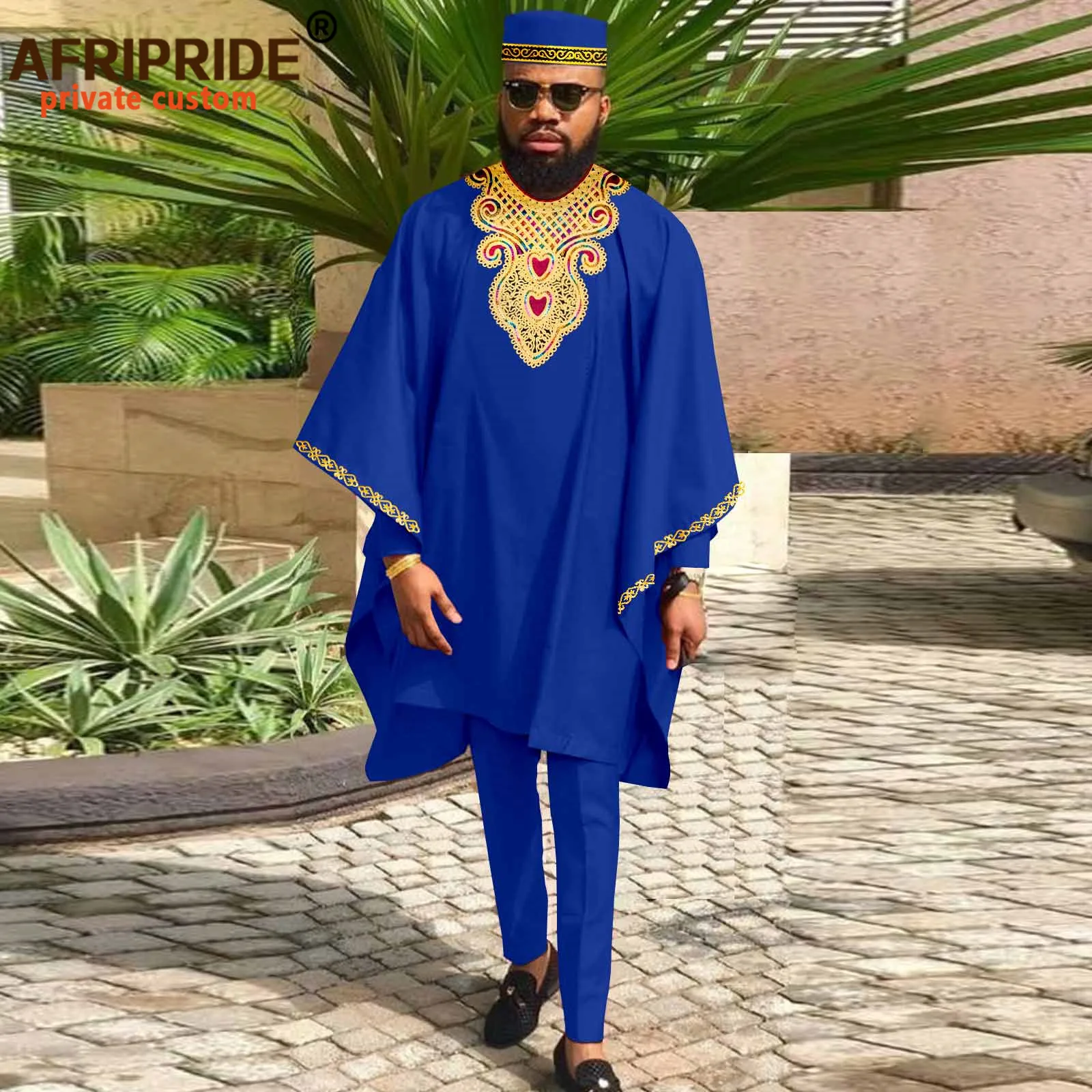 African Traditional Clothing for Men Agbada Robe Embroidery Outwear Shirts Pants Hats 4 Piece Set Dashiki Kaftan Tribal A2216019