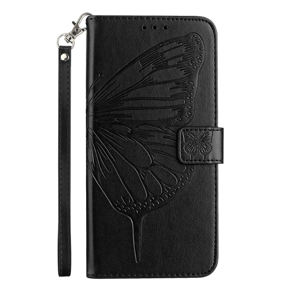 Butterfly Pattern Wallet Flip Case with Card Slots and Back Cover
