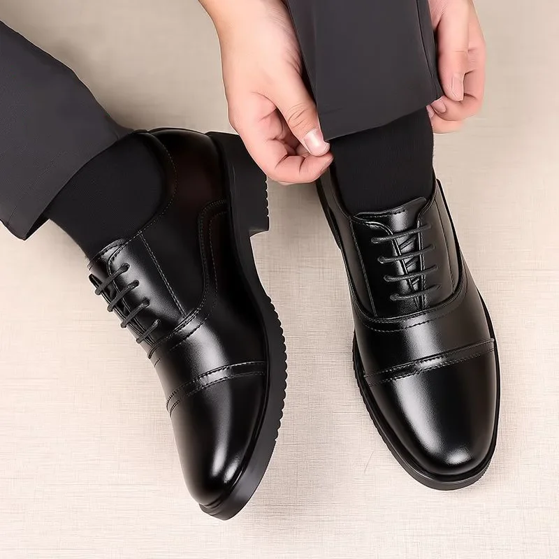 Genuine Leather Oxford Shoes Three-Buckle Formal Business Casual Shoes Heightening Men's Genuine Leather Commuting Grooming Shoe - Image 3