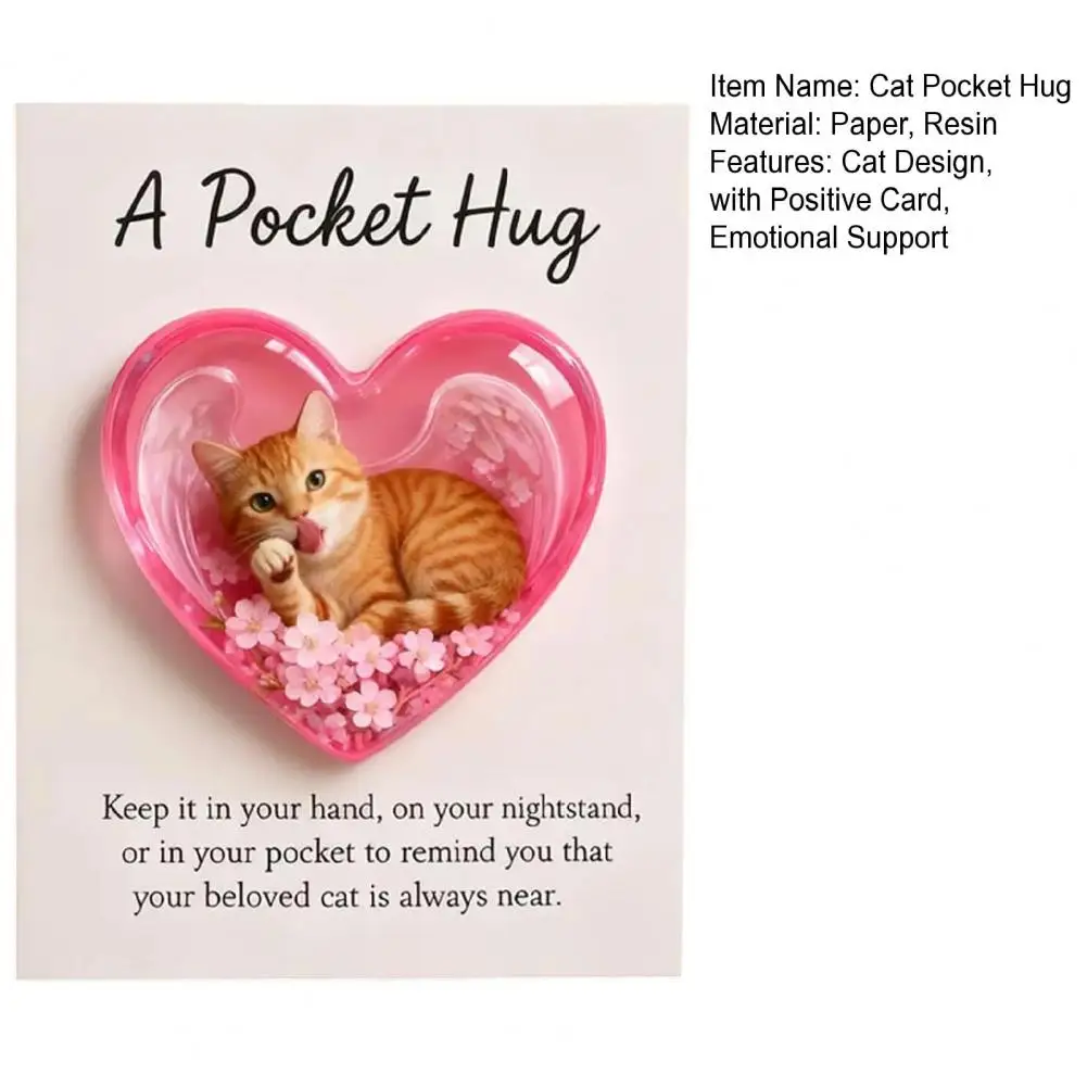 7*9cm Cat Memorial Pocket Hug With Inspirational Card Emotional Support Love Heart Shaped Cat Pocket Token Decoration Cat Owners