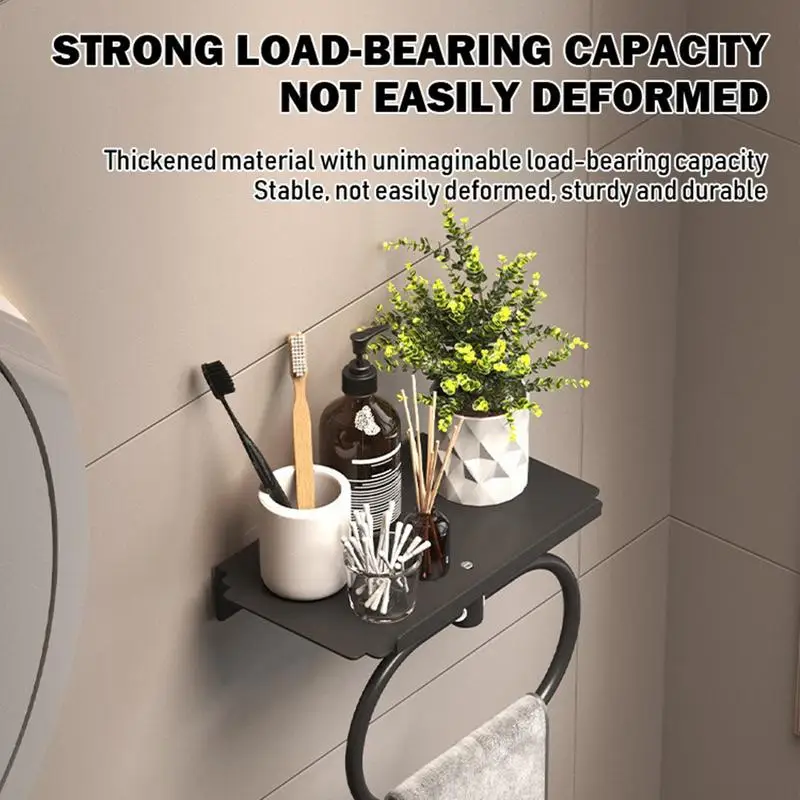 Hand Towel Ring Bathrobe Rack Grab Stand Heavy Duty Bath Accessories No Drilling Wall Mounted Towel Hanger With Shelf For