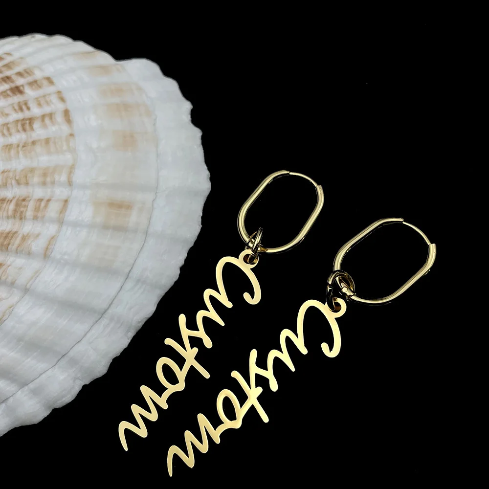 

Stainless Steel New Custom Name Earrings Personalise Gold Earrings Personalized Customized Jewelry for Women Christmas Present