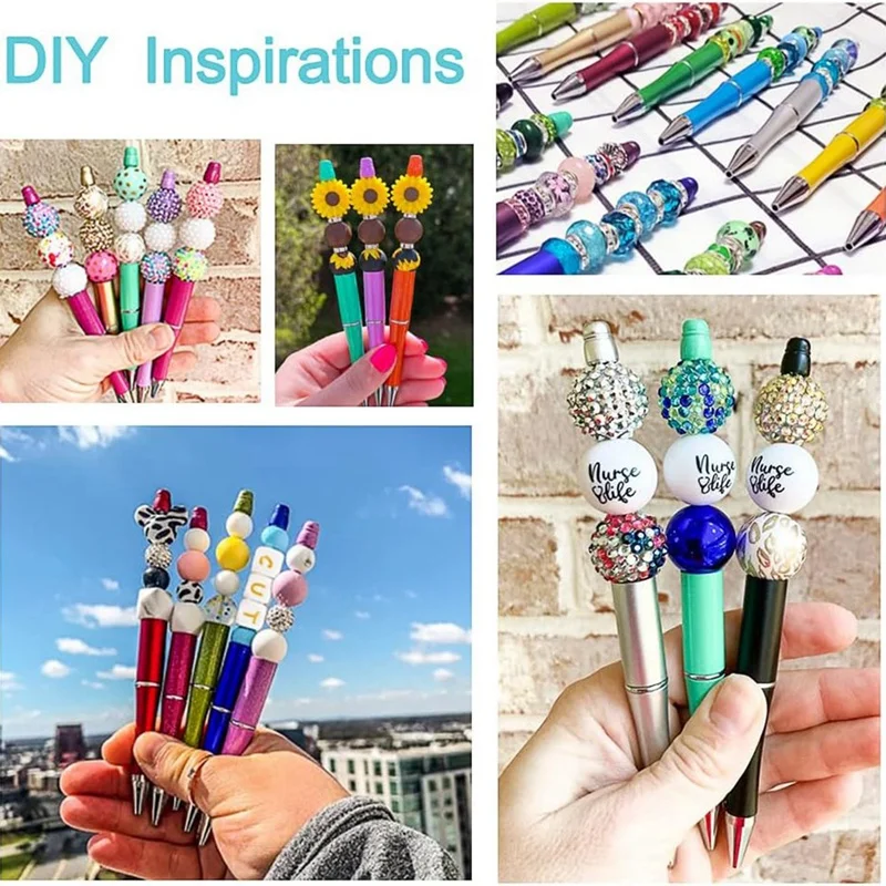 플라스틱 비즈 펜 DIY 펜 장식 용품, 사무실 학교 다크 브라운, 커피 로즈 골드 핑크, 골든 로드, 사용하기 쉬운 25 개