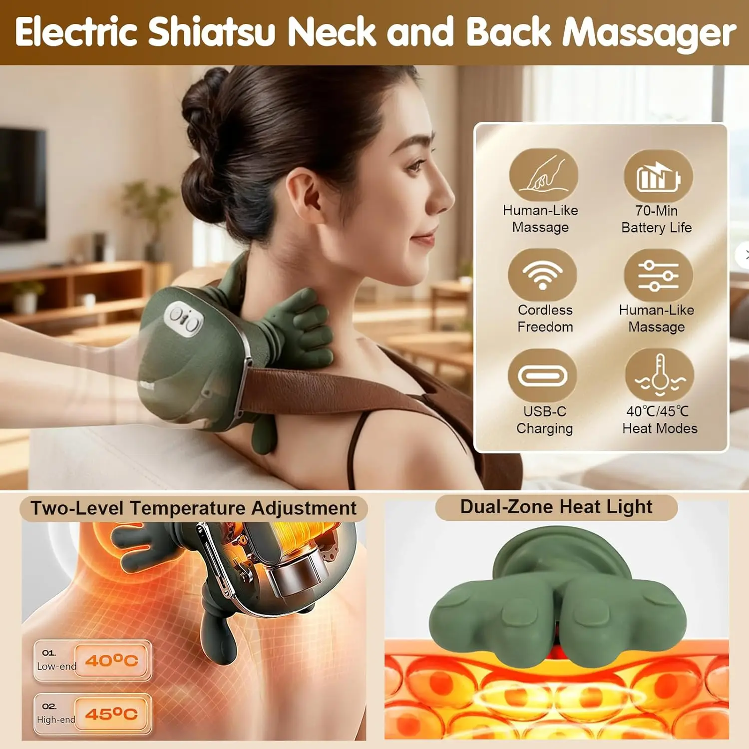 Neck Massager Electric Muscle Massager Heating Cervical Neck Pain Relief Portable Neck Shoulder Massage 4D Kneading Massager