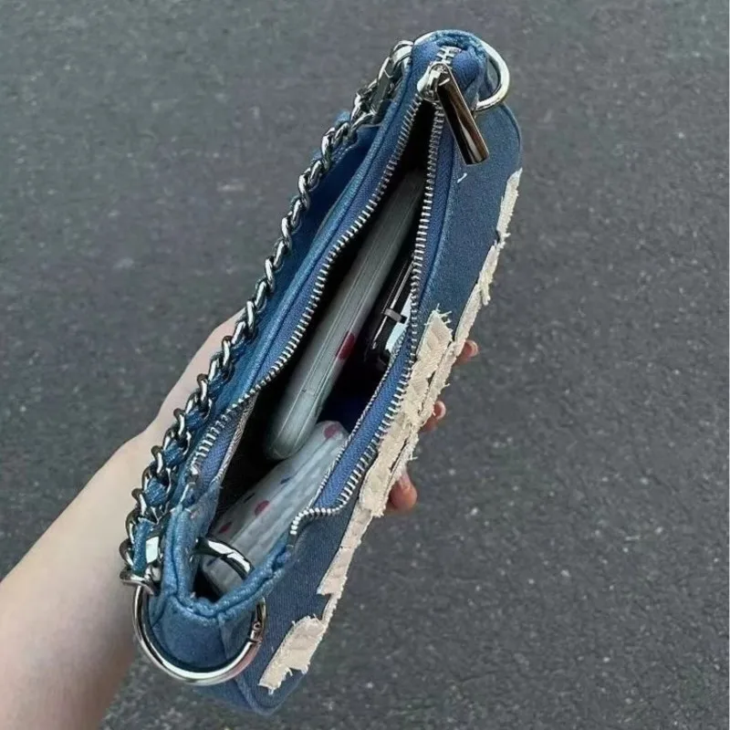 JIAERDI Hot Girl White Letter Canvas Bag Women Sweet Cool Chain Chic Shoulder Bags Ladies Fashion Casual Underarm Crossbody Bag