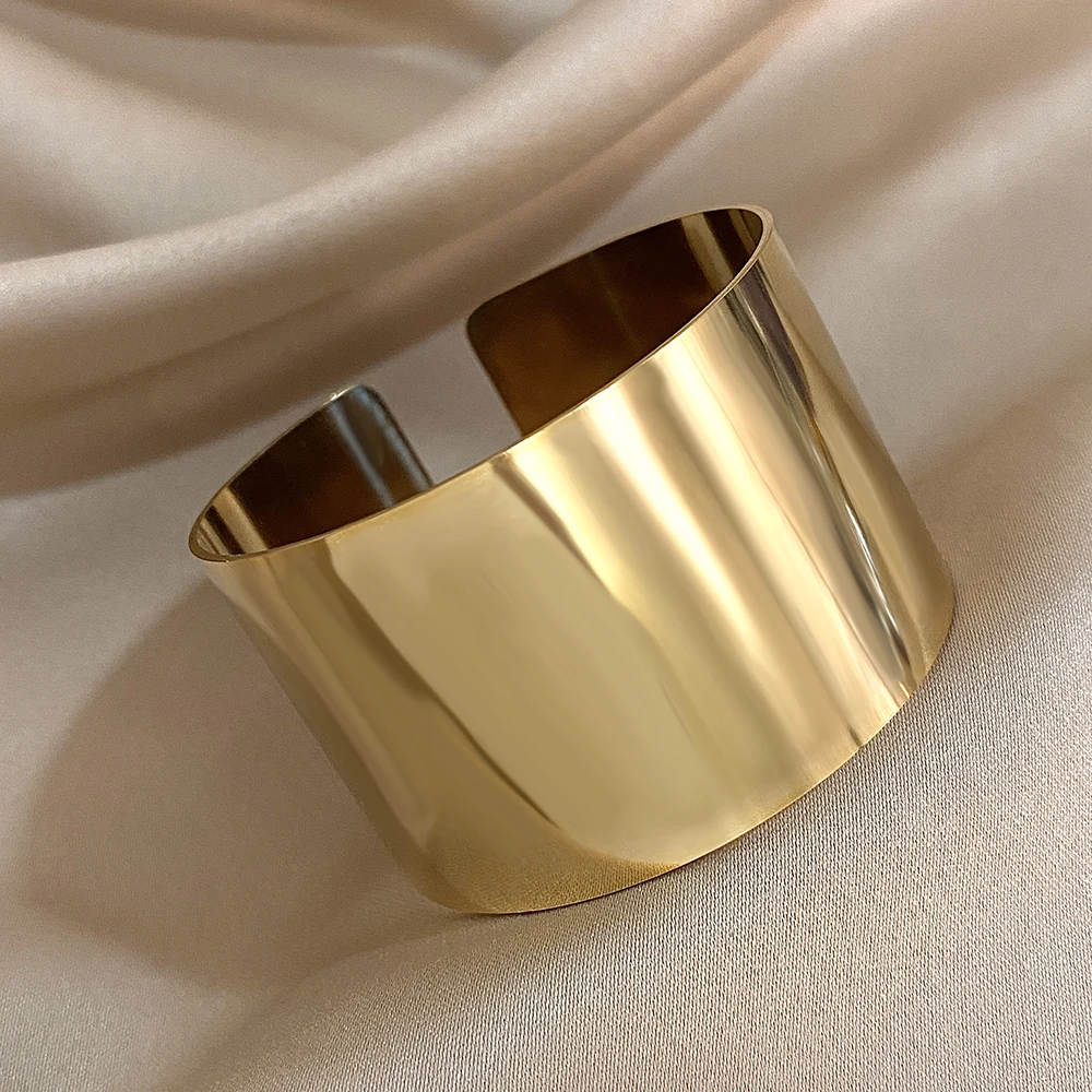 Chunky Oversized Statement Bracelet For Women Men Golden Glossy Wide Cuff Open Wrist Bangle Exaggerated Punk Goth Jewelry Gifts 4