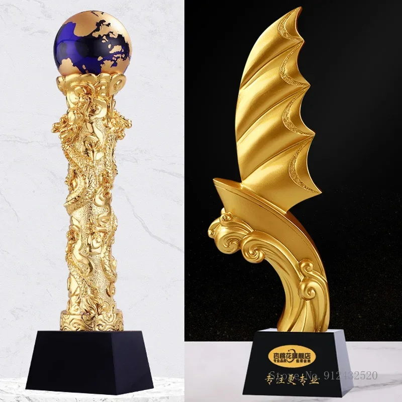 Customized Creative Sailing Resin Trophy, Dragon Shape, Crystal Base Lettering, High-End, Annual Meeting Awards, Home Decor, 1Pc