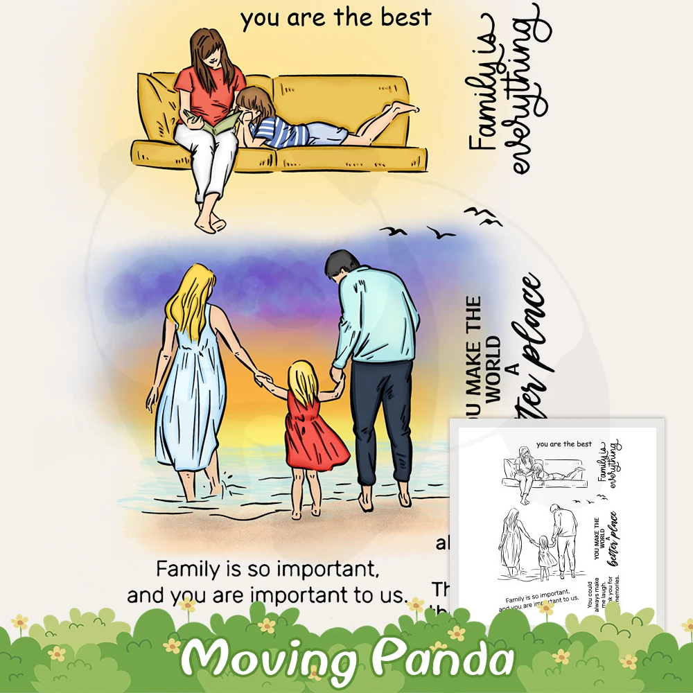 Father Mother'S Day Kids Cutting Dies Clear Stamp Love Family Card Diy Scrapbooking Template Stencil For Decor Dies Stamps Gifts