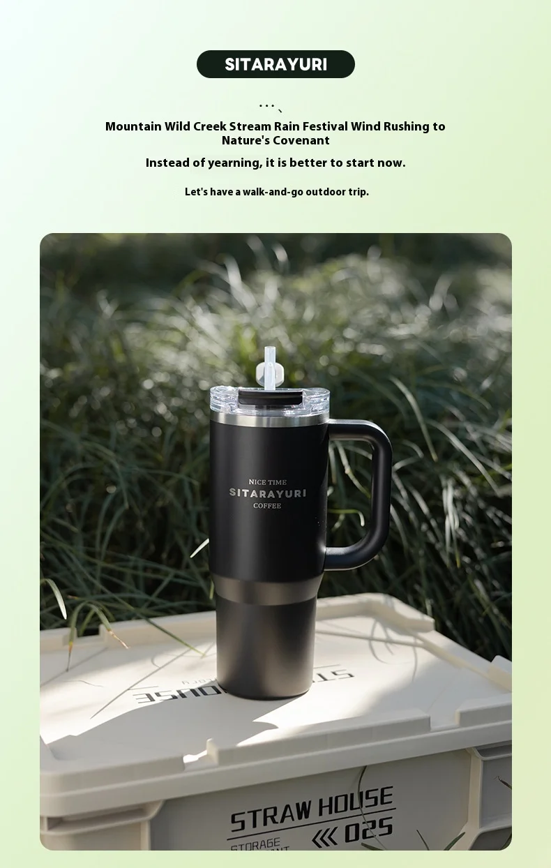 304 Stainless Steel Insulated 900Ml Thermal Coffee Car Cup Tumbler With Handle Straw