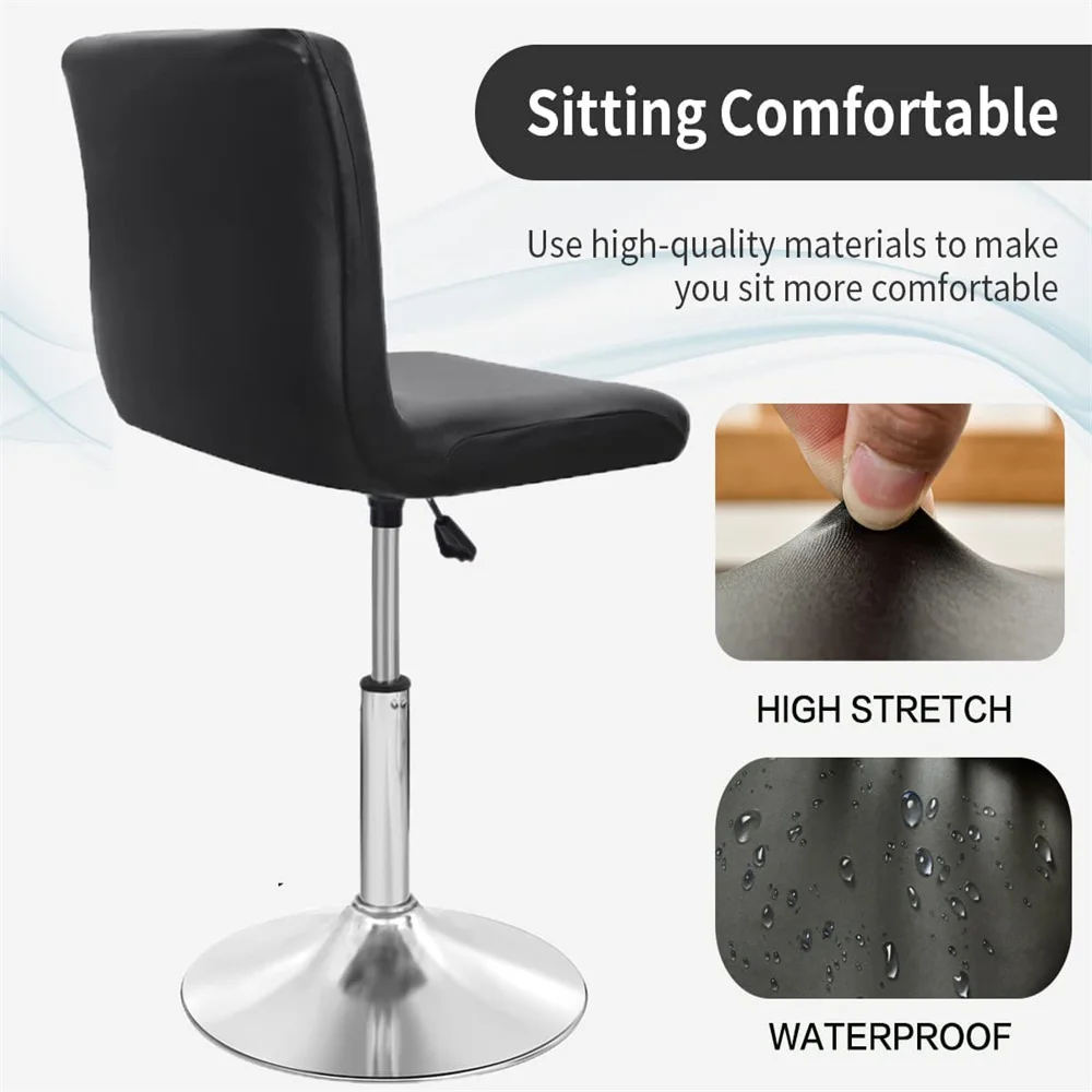 2PCS Pu Leather Bar Stool Chair Cover Elastic Waterproof Chair Slipcovers Solid Color Short Back Dining Chairs Cover Kitchen