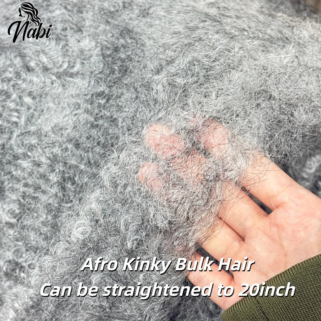 Nabi Gray Afro Kinky Human Hair Bulk 50g/1Pc 20inch Colored Remy Hair for Micro Braids Locs Extensions 5