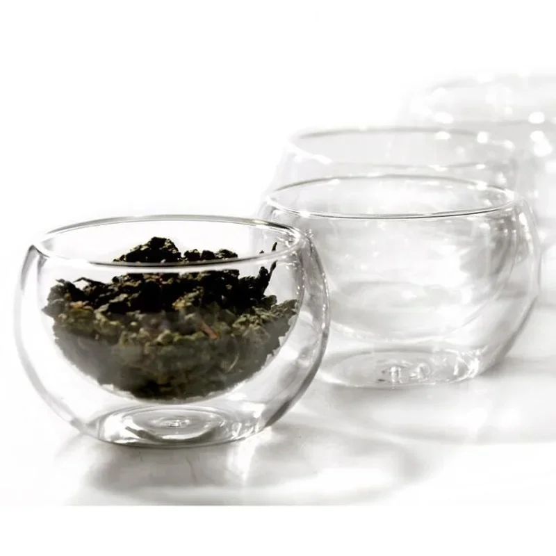 1pcs Double Wall Clear Glass Tea Cup 50ml Layer cup mug heat-resistant glass double cup Kung Fu tea cups tea cup drinking glasses
