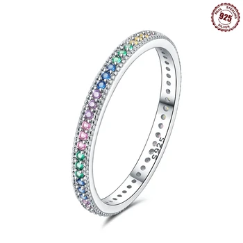 Anelli doppi in vero argento sterling 925 Anelli con zirconi di colore semplice per le donne Regalo di gioielli in argento per fidanzamento di nozze e compleanno