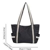 Sac à bandoulière en toile Vintage coréen pour femmes, fourre-tout en dentelle de grande capacité, sac à main multi-poches, sac sous les bras à points ronds 6