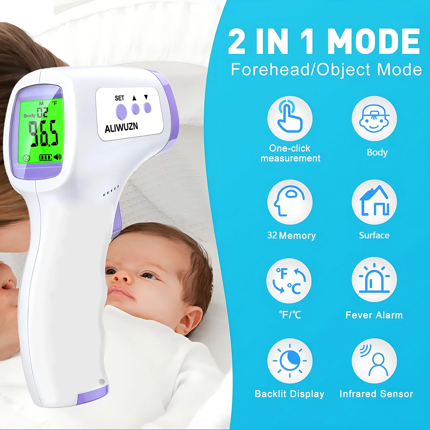 Household Digital LCD Infant Non-contact Body Forehead Thermometer Infrared Fever Thermometer/Pulse Oximeter Baby Adults