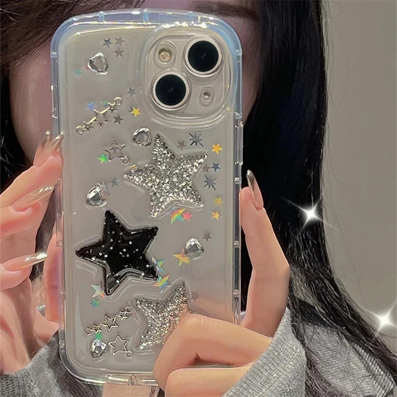 Hot Glitter Star Clear Phone Case For iPhone 14 13 12 11 Pro Max INS Color  Sequins Soft Epoxy Shockproof Transparent Back Cover