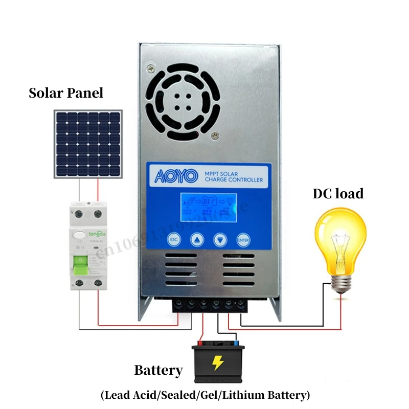 ソーラー充電コントローラー,液晶バックライトディスプレイ付き,12v 24v 36v 48v,鉛蓄電池シールド,60a mpt
