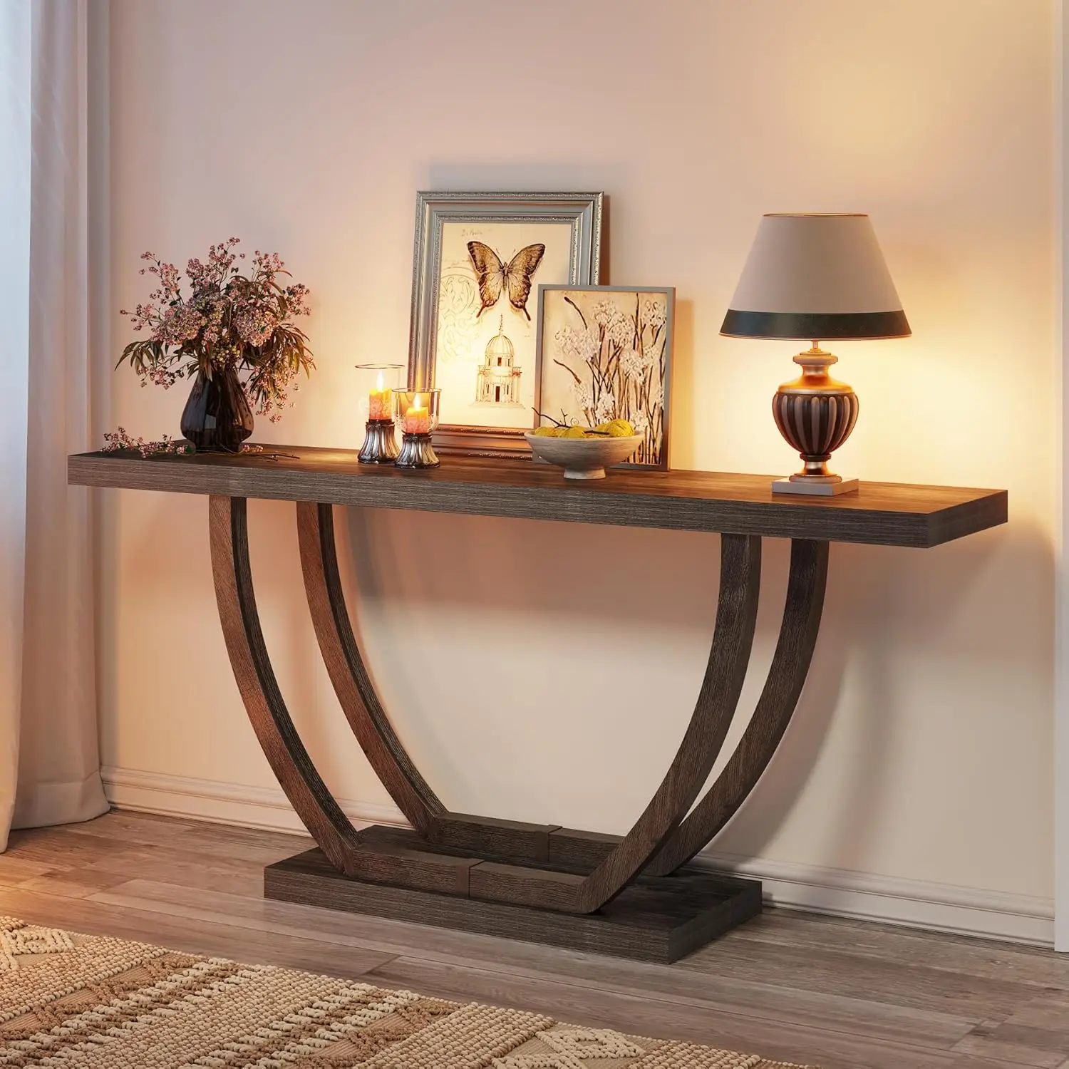 63-Inch Skinny Console Table 2-Tier Farmhouse Sofa Table Narrow Long Thickened Behind Couch