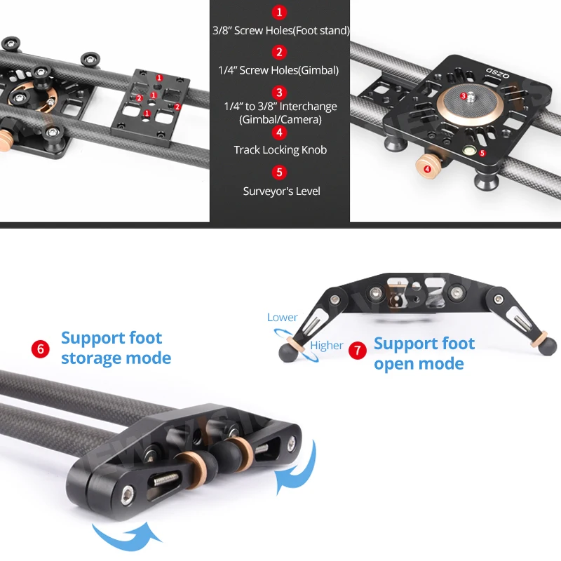 QZSD Carbon Fiber Slide Manual Time Delay Anti-Shake Professional Track Mini Silent Smooth Damping Rail Gimbal for DSLR Camera