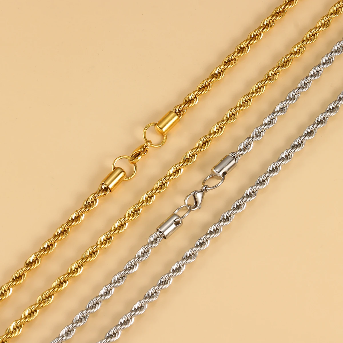 2mm8mmRopeChainNecklaceBraceletforMenWomenStainlessSteel