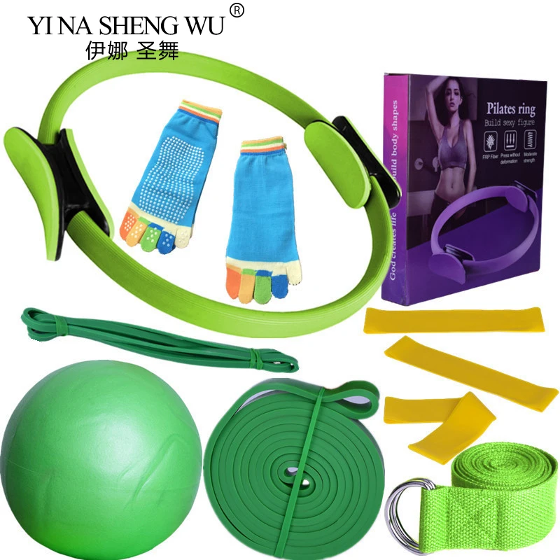 Pilates Circle 10-piece Set Yoga Ball 25cm Latex Elastic Ring Resistance Band Stretch Band Yoga Socks Fitness Set Dance Exercise