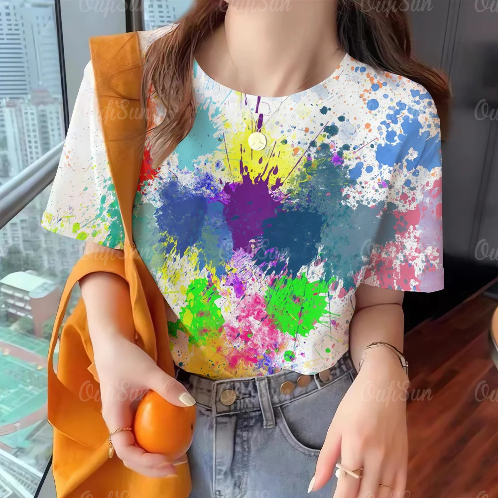 

New Women's T-Shirts 3D Tie Dye Pattern Shirt Fashion Design Clothing Summer Casuals Short Sleeve Tees Oversized Ladies T-Shirts