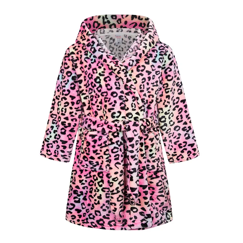 Cartoon Bathrobe For Children Flannel Long Sleeve Hooded Kids Clothes Boys Robe Spring Autumn Winter Baby Bathrobe 2-15 Years