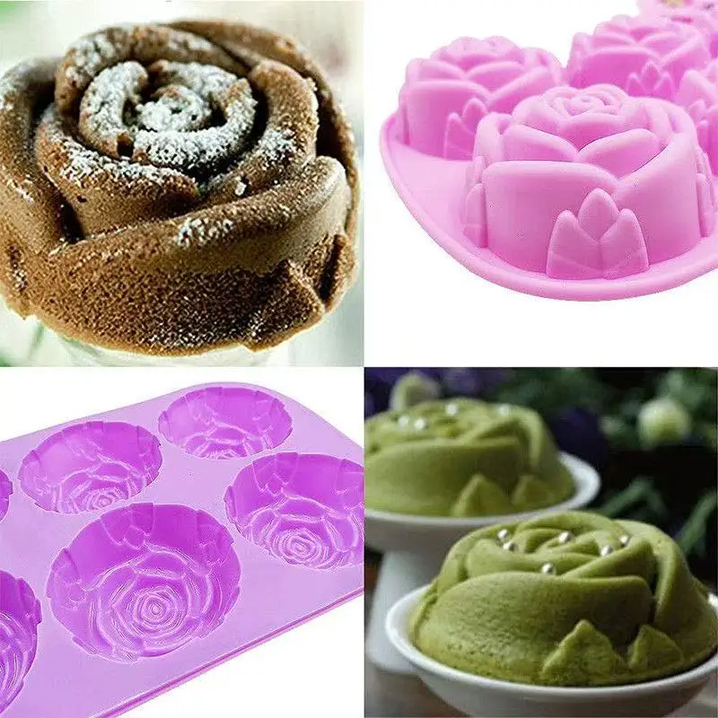 6-Cavity Silicone Rose Mold for Baking, Soap, and Candles
