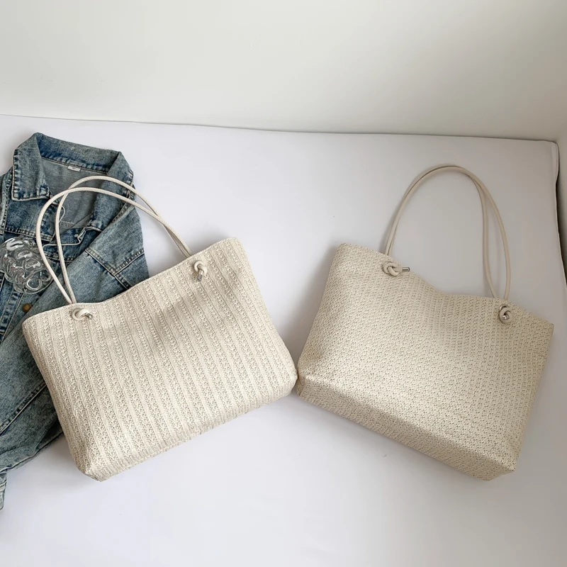 Premium Feeling Large Capacity Handmade Weaving Bag Outdoor Beach Straw Ladies Shoulder Bag Casual Shopper Totes