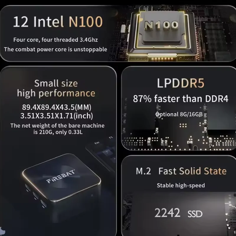 FIREBAT T8 PRO Intel N200/N100 Quad Core Pocket PC Windows 11 Pro