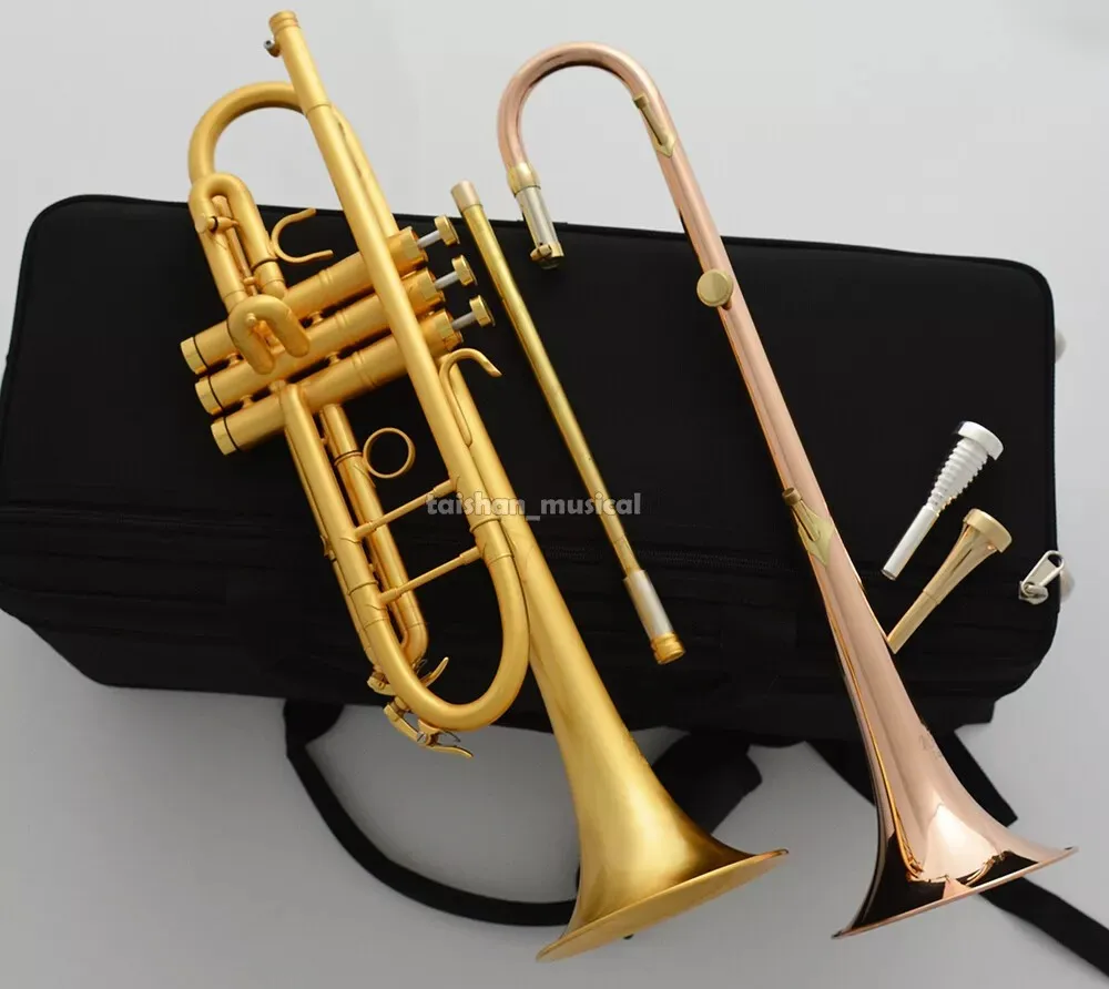 Brushed 24K Gold Trumpet Detachable 2 Bell Double trumpets Case