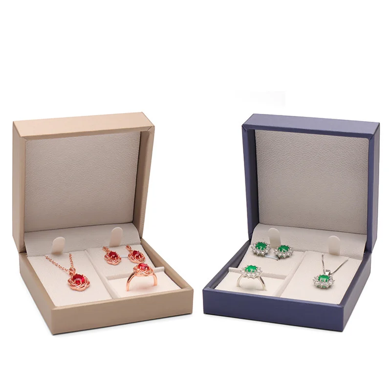 Hot Pu Jewelry Organizer Box Necklace Rings Storage Case Earring Stud Pendant Gift Packing Box Blue Gold Color Wedding Cases