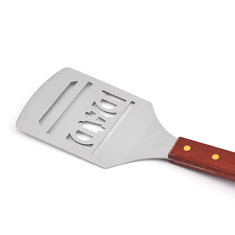 Stainless Steel Barbecue Spatula Outdoor Barbecue Letter Spatula Camping Tool Wooden Handle Creative Hollow