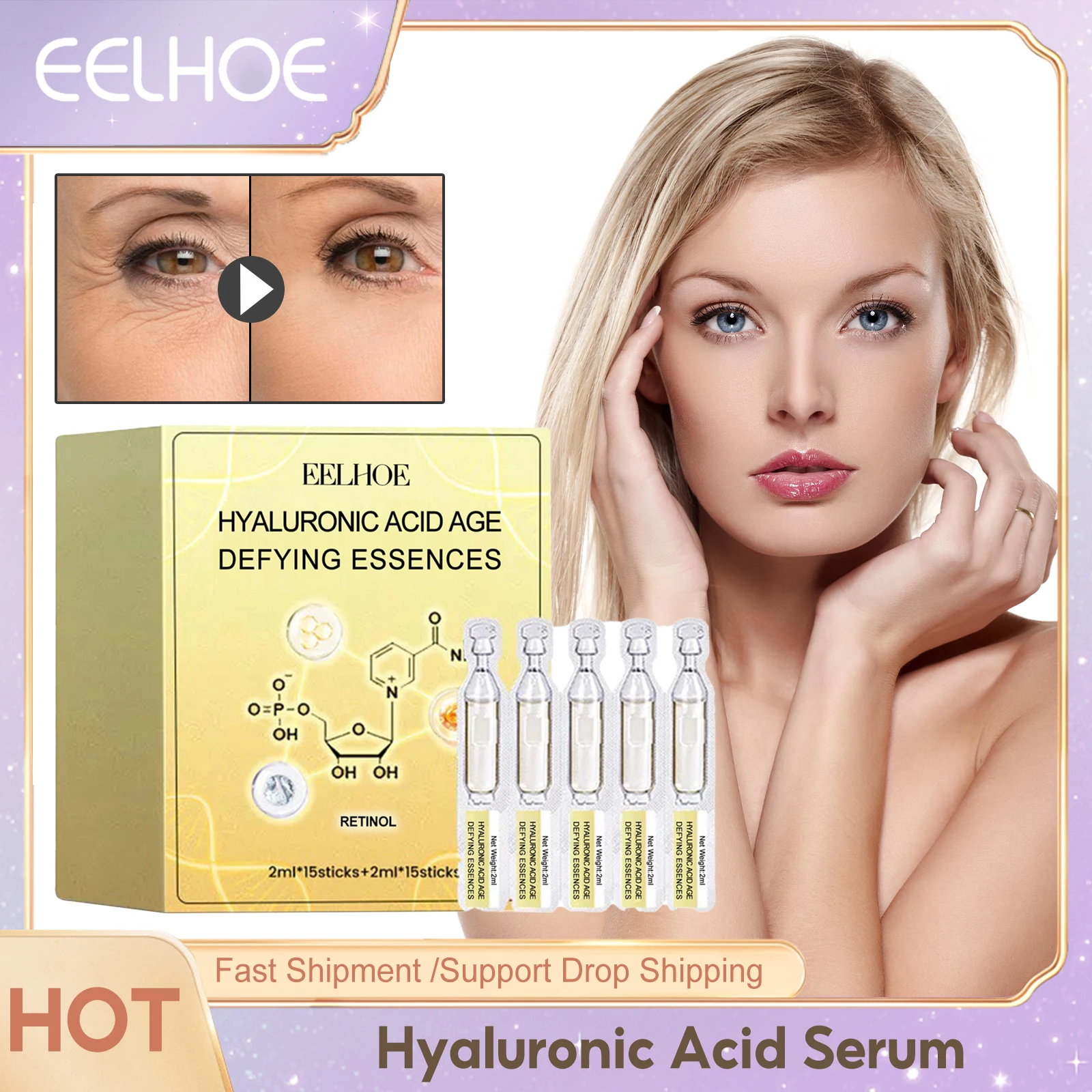 

Hyaluronic Acid Anti Wrinkle Serum Lifting Firming Deep Moisturizer Fade Fine Lines Remove Spots Shrink Pores Anti Aging Essence